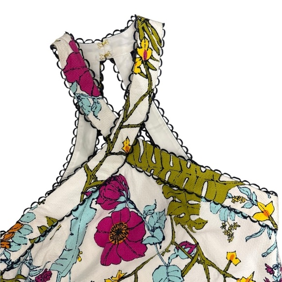 Trina Turk Aptos Halter Neck Floral Print Shift Dress White Multicolor Size 10 - Picture 2 of 10